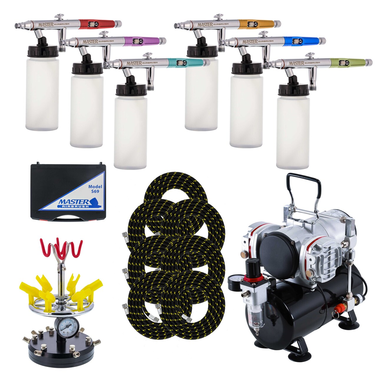 6 HI-FLOW All-Purpose Precision Dual-Action Siphon Feed Airbrushes
